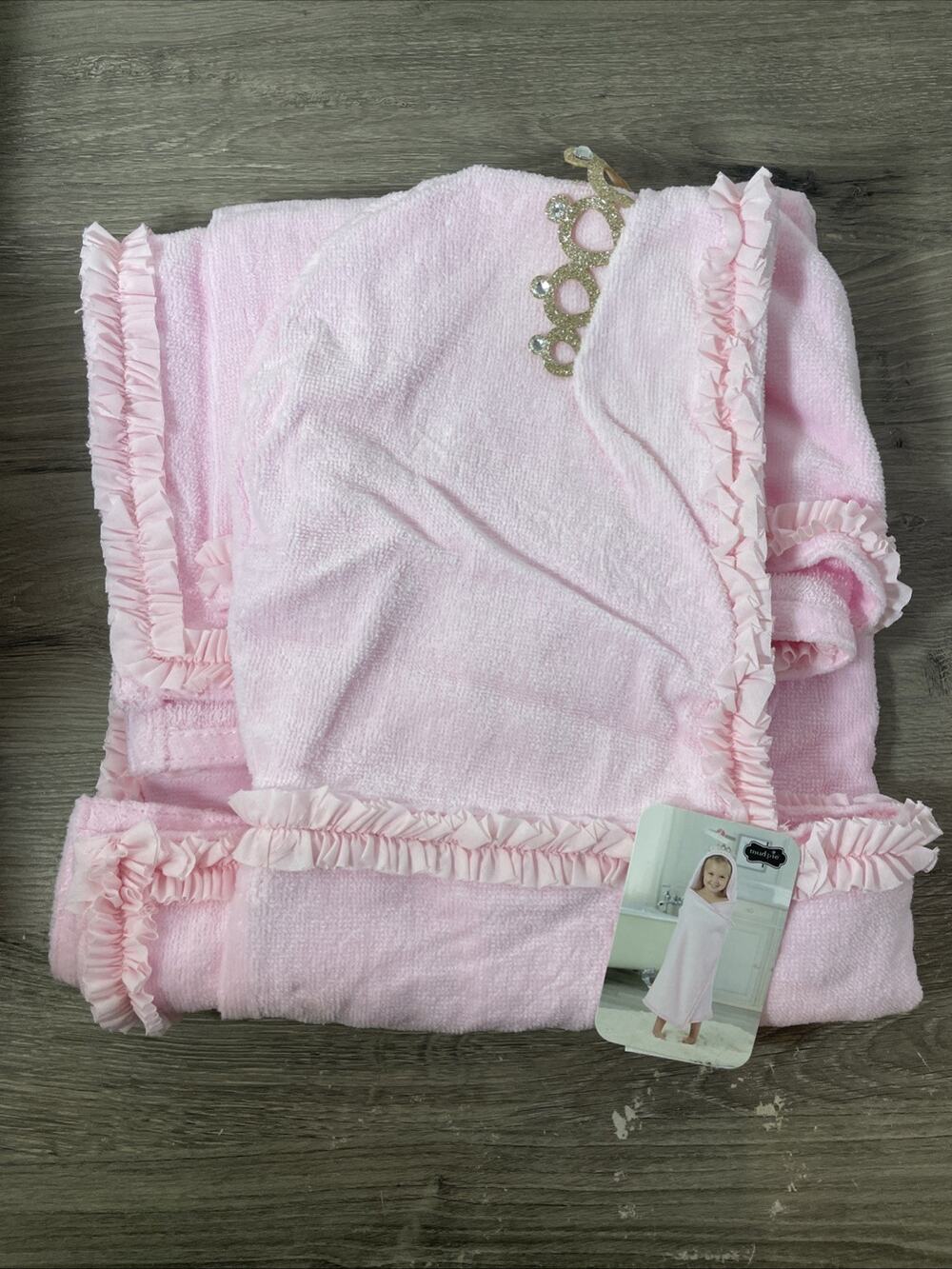 Mud Pie Princess Hooded Bath Towel Pink Ruffle Crown New With Tags NWT
